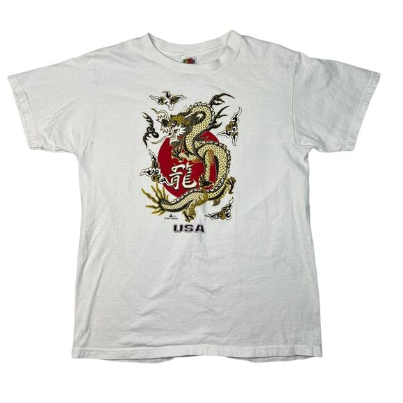 Fruit of the Loom USA Chinese Dragon Graphic Print T-Shirt White Adult M Medium - Picture 1 of 4